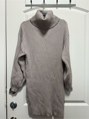 Turtleneck Ribbed Knit Sweater - Taupe